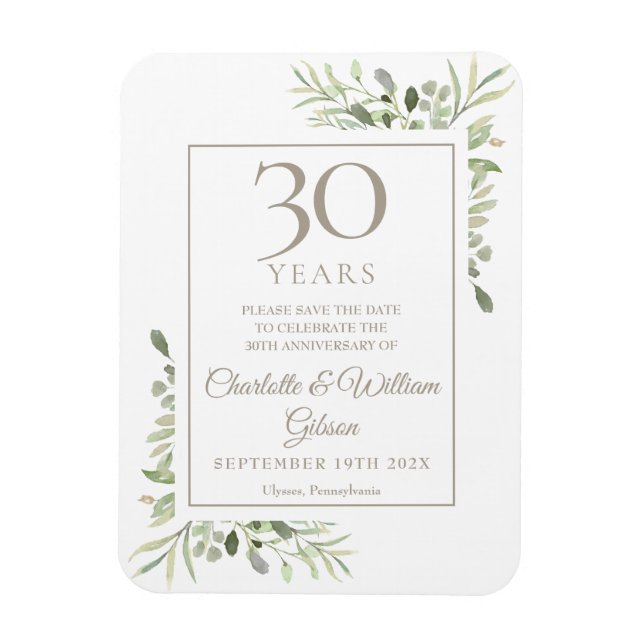 Íman Aniversário de 30 anos de Casamento Save the Date  (Vertical)