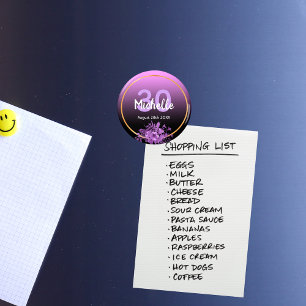 Íman aniversário de 30 anos roxo preto dourado salvar a