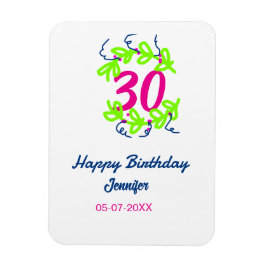 Íman aniversário de 30 anos verde azul wreath name date