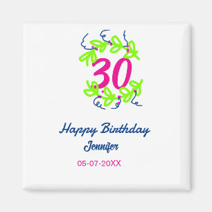 Íman aniversário de 30 anos verde azul wreath name date