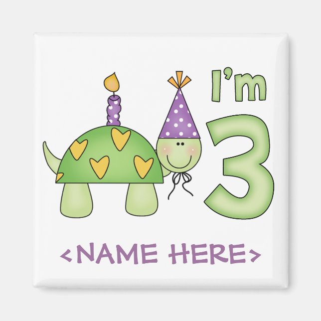 Íman Aniversário de 3 anos de tartaruga (Frente)