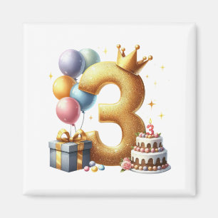 Íman Aniversário de 3 anos dourado