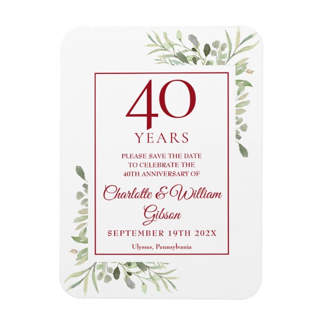Íman Aniversário de 40 anos de Casamento Salve a Data F (Vertical)
