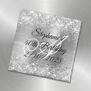 Íman Aniversário de 40 anos Monogramado com Brilho e Fo