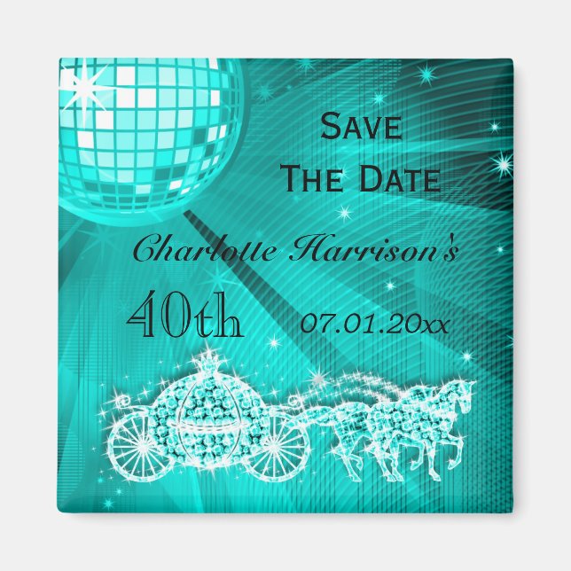Íman Aniversário de 40 anos Sparkly Coach & Horses Save (Frente)