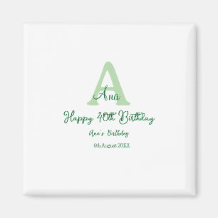 Íman Aniversário de 40 anos verde feliz adicionar nome 