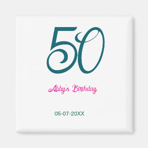 Íman aniversário de 50 anos adicionar nome ano turquesa
