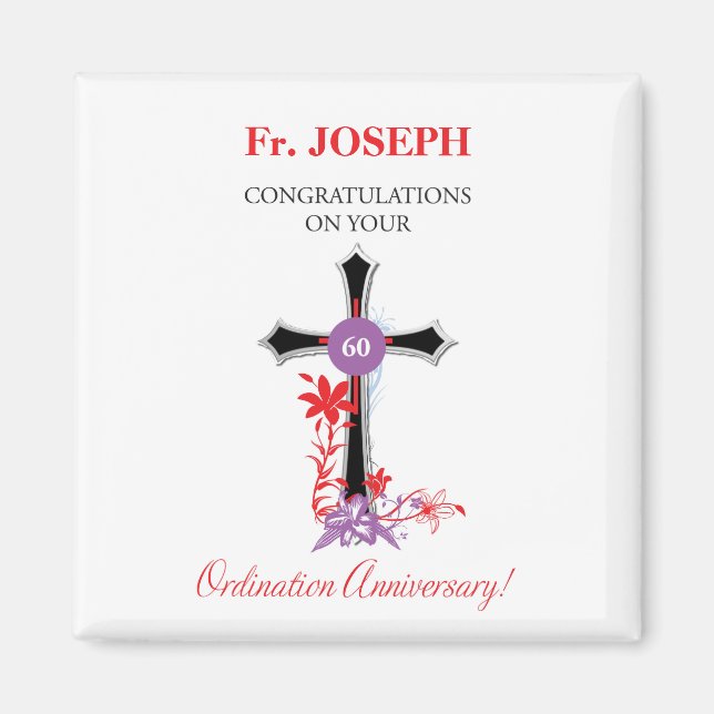Íman Aniversário de 60ª Ordenação Sacerdotal Cruz Preta (Frente)