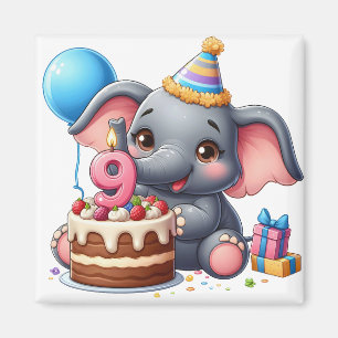 Íman Aniversário de 9 anos do Elefante Fofo