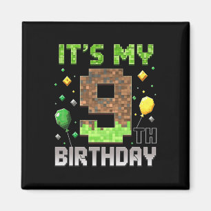 Íman Aniversário de 9 anos do garoto gamer Pixel Jogo d