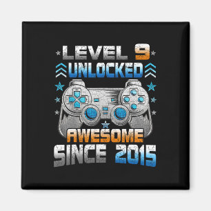 Íman Aniversário de 9 Anos Meninos Gamer 9 Anos Nível 9