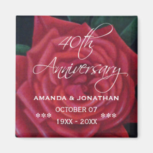 Íman Aniversário de Casamento de Rubi 40 anos Rosa Verm