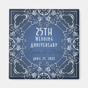 Íman Aniversário de Casamento de Silver e Azul Clássi