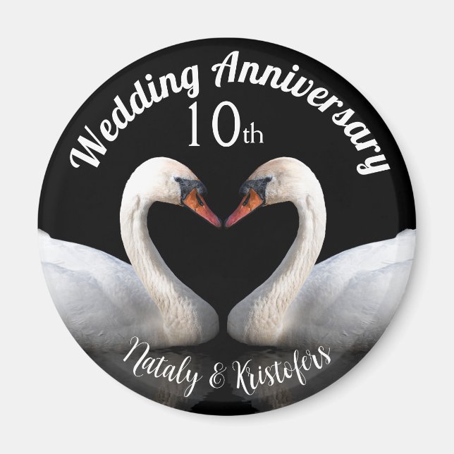 Íman Aniversário de casamento dois cisnes Black (Frente)
