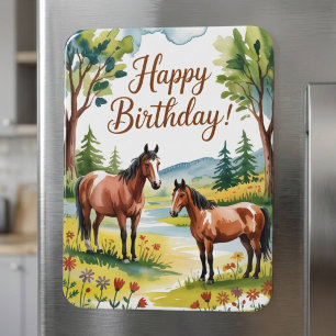 Íman Aniversário de Cavalo Personalizado em Aquarela Fo