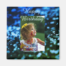 Íman Aniversário de criança de fotos azul verde-brilhan