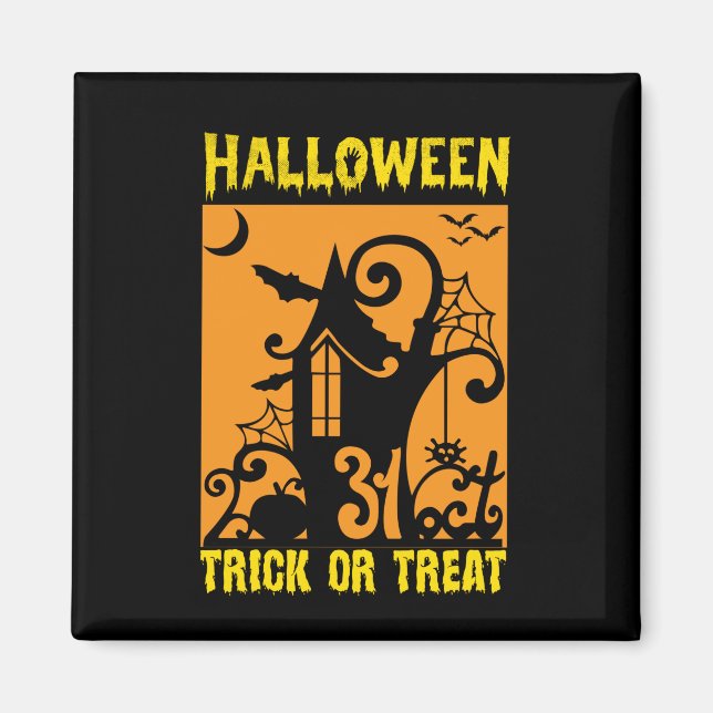 Íman Aniversário de Halloween Truque ou Tratamento (Frente)