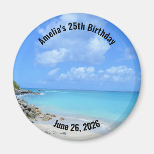 Íman Aniversário de Praia Tropical Turquesa Linda
