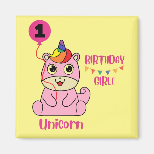 Íman aniversário de uma menina unicórnio (Frente)