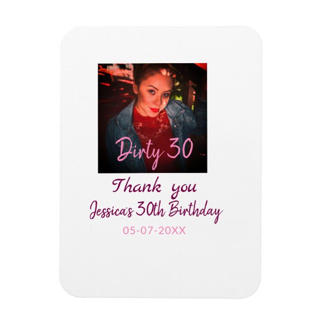 Íman Aniversário Dirty 30 adicionar nome rosa adicionar (Vertical)