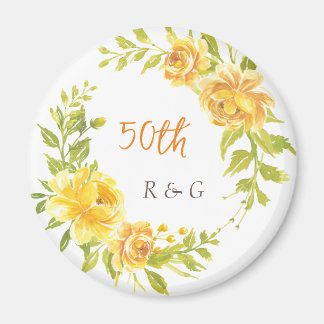 Íman Aniversário do Casamento Amarelo Elegante 50º Mono