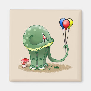 Íman Aniversário do Dinossauro segurando Balões