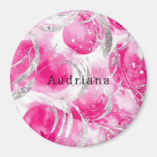 Íman Aniversário dos Círculos Glam Prateados Rosa