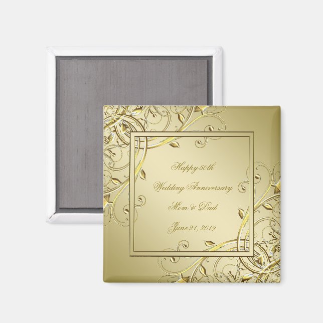 Íman Aniversário Dourado 50º Casamento (Front/Back)