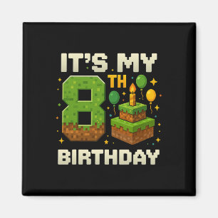 Íman Aniversário É o meu 8º Aniversário Gamer Pixel Boy