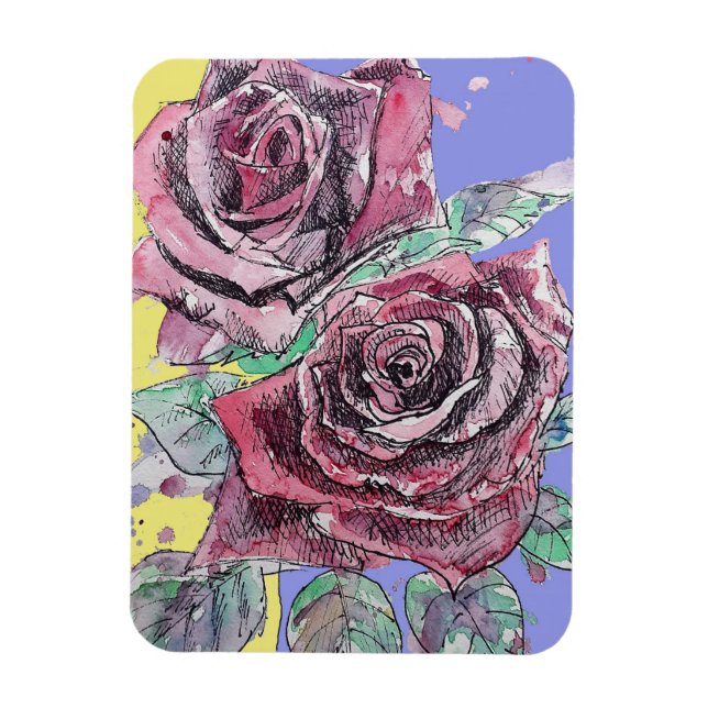 Íman Aniversário Floral de Flor de rosa vermelha de Aqu (Vertical)