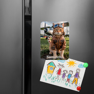 Íman Aniversário Piloto de Cat Foto e Avião Engraçado A