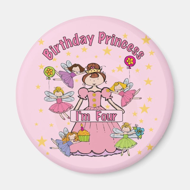 Íman Aniversário Princesa Sou Quatro T-shirts e present (Frente)