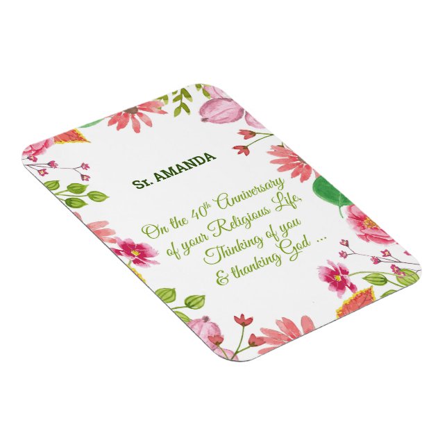Íman Aniversário Religioso de 40 Anos Aquarela Flores (Lado Direito)