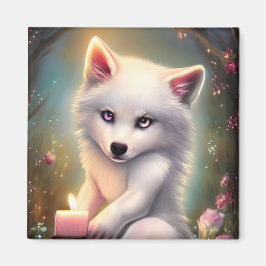 Íman Aniversário Vela Adorável Raposa Branca Adorável