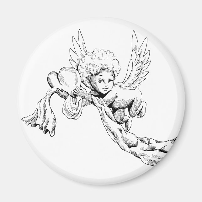 Íman Anjo branco e preto com coração (Frente)