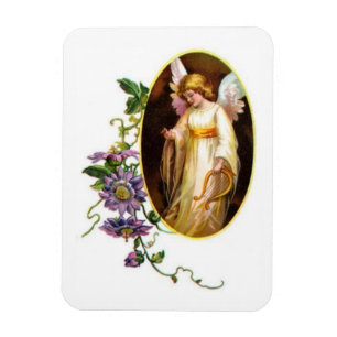 Íman Anjo Com Harpa E Flores De Clematite