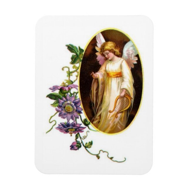 Íman Anjo Com Harpa E Flores De Clematite (Vertical)