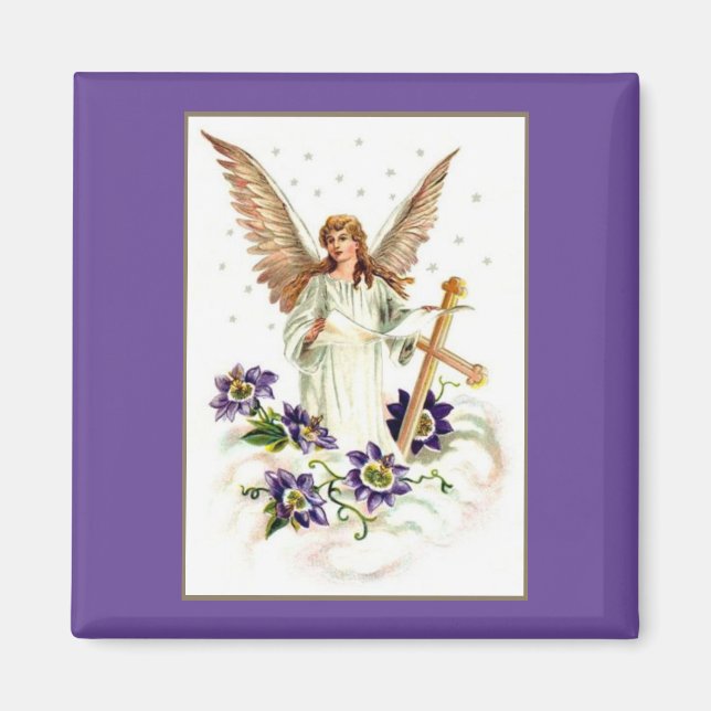 Íman Anjo Com Magnet De Flores Cruzadas E Clematis (Frente)