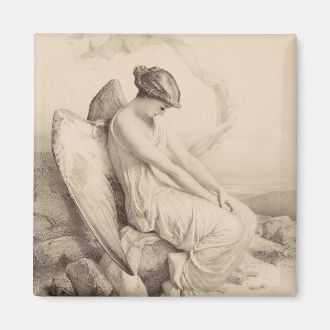 Íman Anjo cristão sentado em uma pedra (Frente)