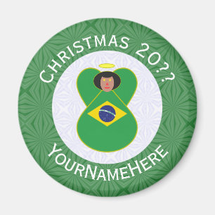 Íman Anjo da Bandeira do Natal Brasileiro Personalizado