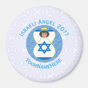 Íman Anjo da Bandeira Israelense em Azul e Branco Perso