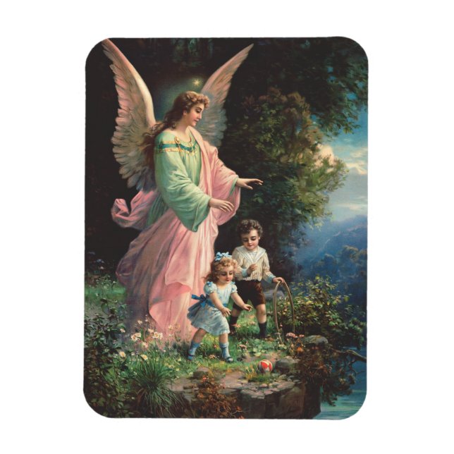 Íman Anjo da guarda protegendo crianças perto de uma sa (Vertical)