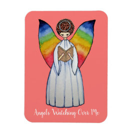 Íman Anjo De Aquarela Com Asas Arco-Íris Lendo Um Livro