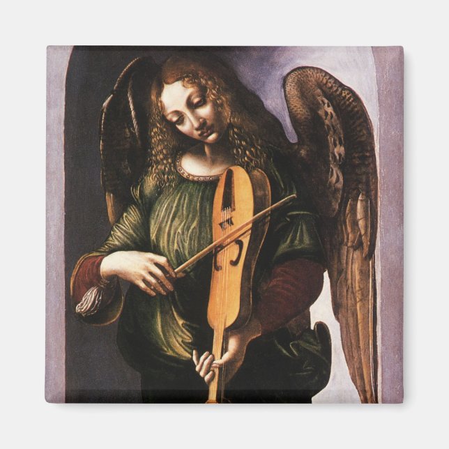 Íman Anjo de Leonardo da Vinci em Verde com uma Viela (Frente)