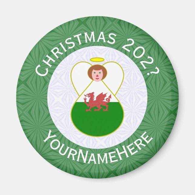 Íman Anjo de Natal Galês Bandeira Personalizada  (Frente)