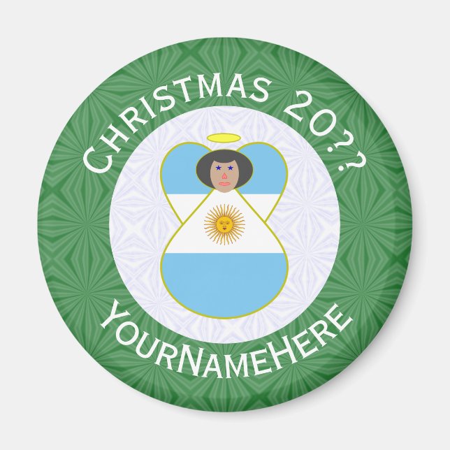 Íman Anjo de Natal Personalizado com a Bandeira Argenti (Frente)
