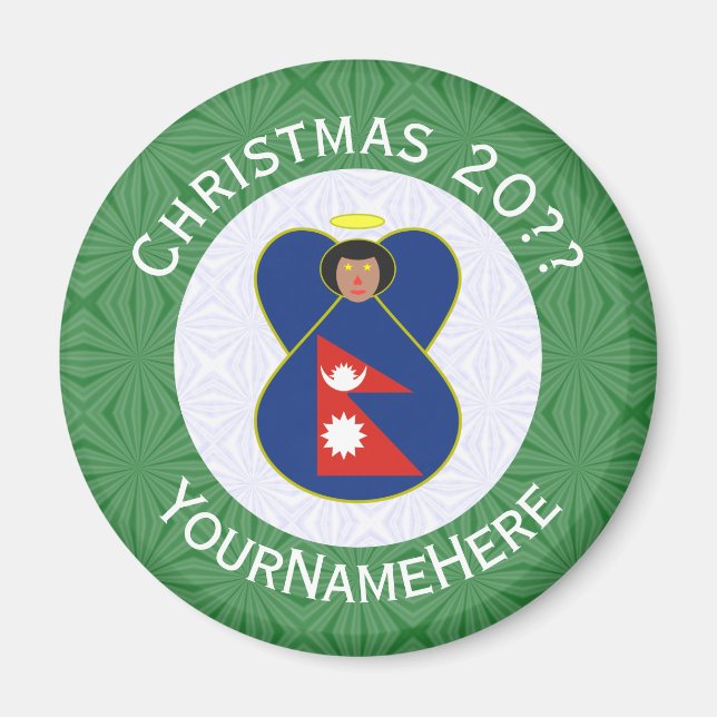 Íman Anjo de Natal Personalizado com a Bandeira Nepales (Frente)