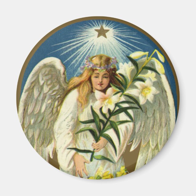 Íman Anjo de Páscoa, Lamb, Flor Lily, Estrela Dourada (Frente)