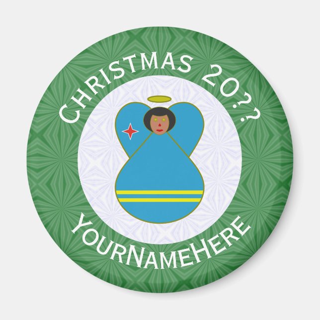 Íman Anjo do Natal Personalizado Bandeira de Aruba (Frente)
