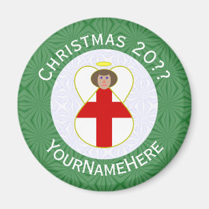 Íman Anjo Inglês Bandeira de Natal Personalizada